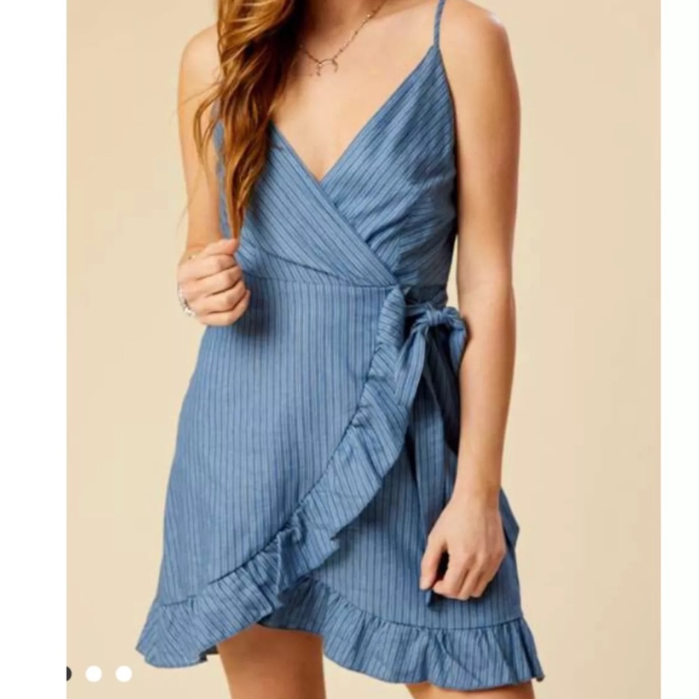Altar'd State Bonair Spaghetti Strap Dress Blue Striped, Size M